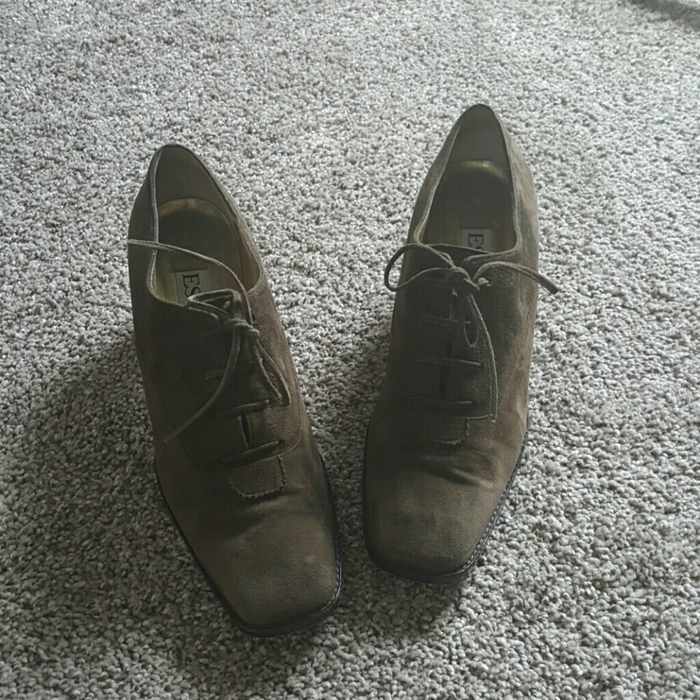 Escada women green suede leather shoes lace heel size 38.5